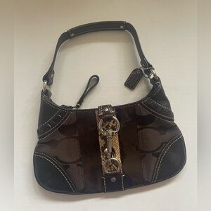 Coach Ergo Signature Logo Jacquard Patent Leather Patchwork Hobo Bag Purse 10287